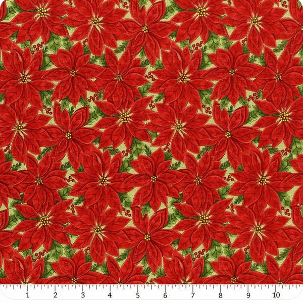 Home Sweet Holidays by Deb Strain. Poinsettia flowers. Christmas fabric for quilting, crafts and holiday projects.