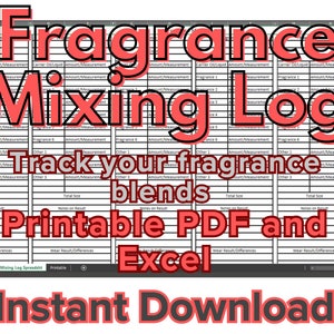 Receptenlogboek/tracker voor het maken van parfum: Excel + afdrukbare pdf voor professionals/hobbyisten. Notitieboek geurformulering/geurmenging