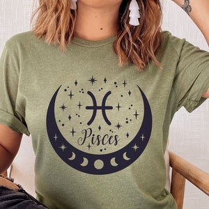 Celestial Pisces Moon Phases T-Shirt, Eco-Friendly, Zodiac Sign, Astrology, Birthday, Gift for Her, Cosmos, Astrologer, Witch Shirt, Boho