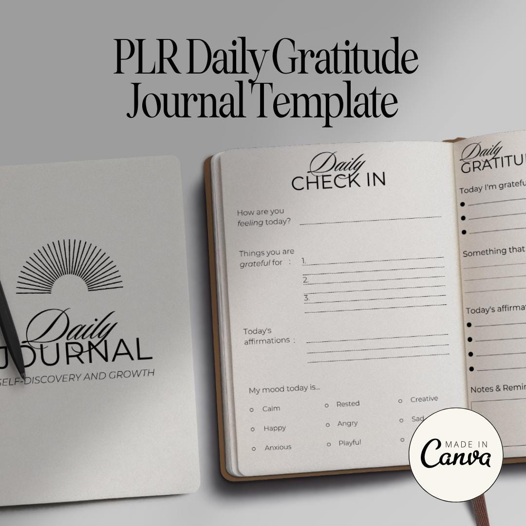PLR Gratitude Journal Canva Template With Resellers Rights, Private ...
