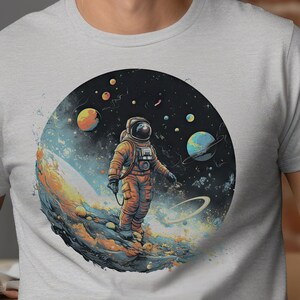 Astronaut in Space T-Shirt, Trendy Outer Space Tee, Universe Shirt, Galaxy T-Shirt, Gift for Astronomy Lovers, Planets, Stars, Astronomer