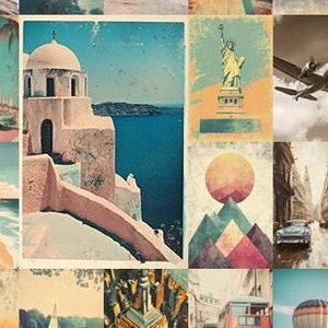 Vintage Travel Wall Collage Kit | Aesthetic Printable Wall Art Collection | Retro Wanderlust Photo Set | Digital Download | Travel Decor