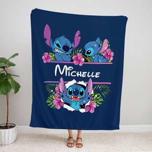 Stitch Blanket, Disney Blanket, Custom Name Blanket, Custom Stitch Blanket, Disney Trip Blanket, Birthday Gift,  Christmas, Halloween Gift