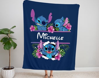 Stitch Blanket, Disney Blanket, Custom Name Blanket, Custom Stitch Blanket, Disney Trip Blanket, Birthday Gift,  Christmas, Halloween Gift