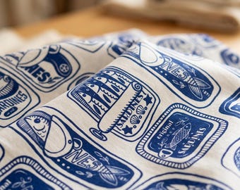 Sardines fabric La Dolce Vita fabric,Summer fabric Foodie fabric preppy fabric,Sardines Seamless Pattern,Fabric By The Half Yard,Quilting