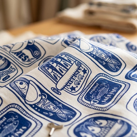 Sardines fabric La Dolce Vita fabric,Summer fabric Foodie fabric preppy fabric,Sardines Seamless Pattern,Fabric By The Half Yard,Quilting