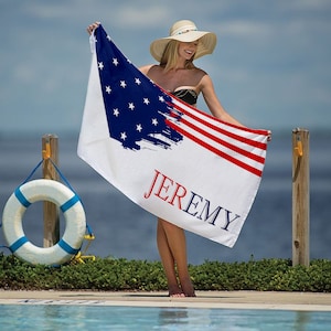American Flag Beach Towel, US Flag Beach Towel, Custom Beach Towels, Personalized  Beach Towel, USA Flag Beach Towel, Name Towel, Pool Towel