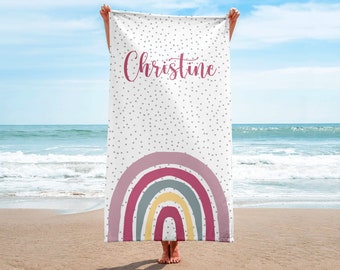 Rainbow Custom Name Beach Towel: Personalized Pool Towel
