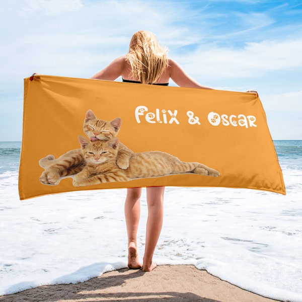 Custom Cat Photo Beach Towel, Custom Cat Name Beach Towel, Personalized Cat Beach Towel, Beach Towel for Cat Lovers, Pet Memorial, Pet Lover