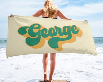 Custom 70s Retro Beach Towel: Personalized Groovy Bachelorette Gift