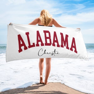 Alabama Beach Towel, Custom Name Beach Towel, Personalized Name Towel, Customized Gift, Travel Gift, Travel Beach Towel, Holiday Beach Towel