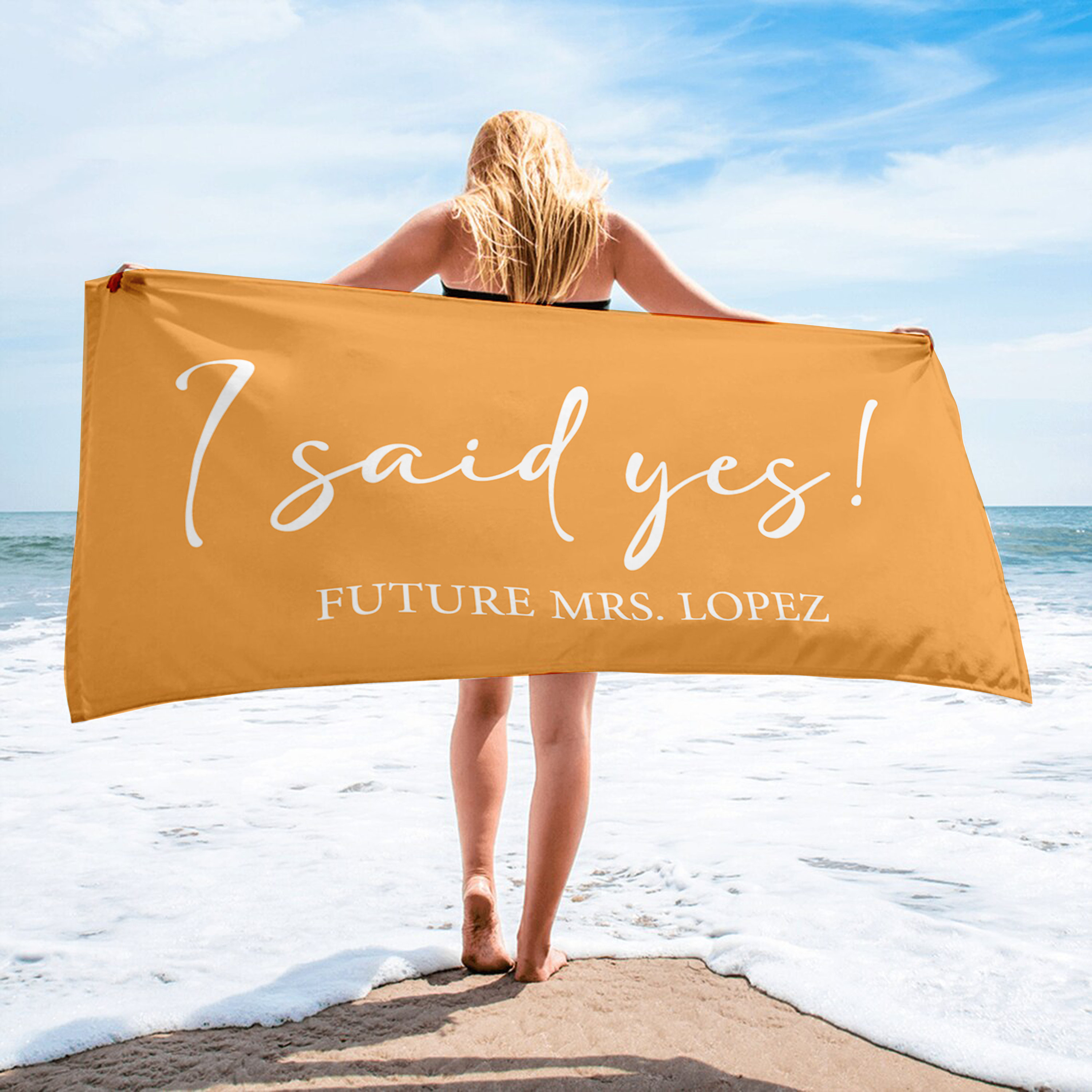 Custom I Said yes! Future Mrs. Name Beach Towel, Personalized Name Towel, Bachelorette Party Towel, Honeymoon Towel, Bride Towel I Said Yes!