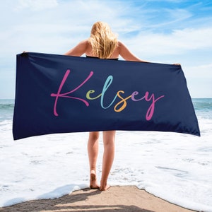 Colorful Custom Name Beach Towel, Valentine day gift, Personalized  Beach Towel, Custom Vacation Towel, Bathroom Towel, Bachelorette Towel