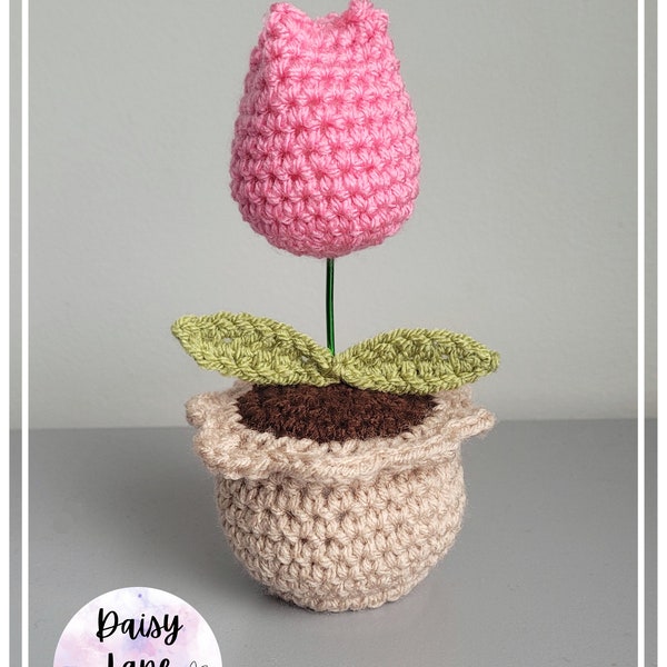 Crochet Tulip Flower Plant Pot - 7" Mother's Day gift