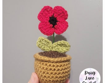 Gehaakte bloempot klaproos - leuk cadeau-idee voor leraren