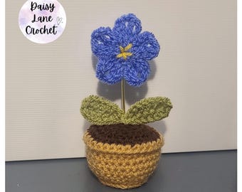 Gehaakt Vergeet-mij-nietje-bloempot cadeau leraar bedankt
