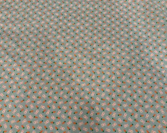 Fabric, Easter fabric, bunny fabric, carrot fabric, blue fabric, cotton fabric, spring fabric, quilt fabric, sewing fabric, craft fabric