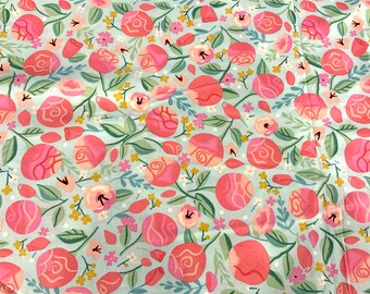 Fabric, floral fabric, cotton fabric, pink floral fabric, green floral fabric, quilt fabric, sewing fabric, craft fabric