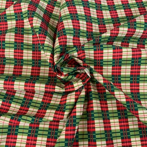 Fabric, Christmas fabric, plaid fabric, red white and green fabric, holiday fabric, quilt fabric, cotton fabric, crafting fabric
