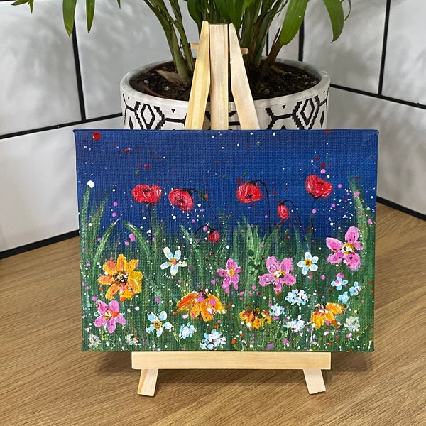 mini hand painted canvas with easil 16x12cm