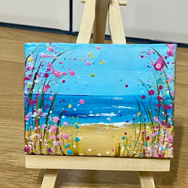 mini hand painted canvas and easel