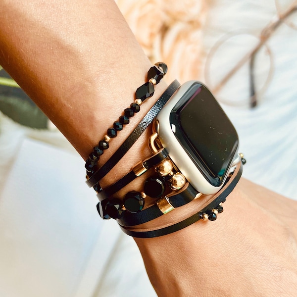 Apple Watch Band Schwarz Geflochtene Perlen Uhr Woven Strap für iWatch Armband Boho Strap Apple Watch Handgelenk Frauen Für iWatch Handmade Gift