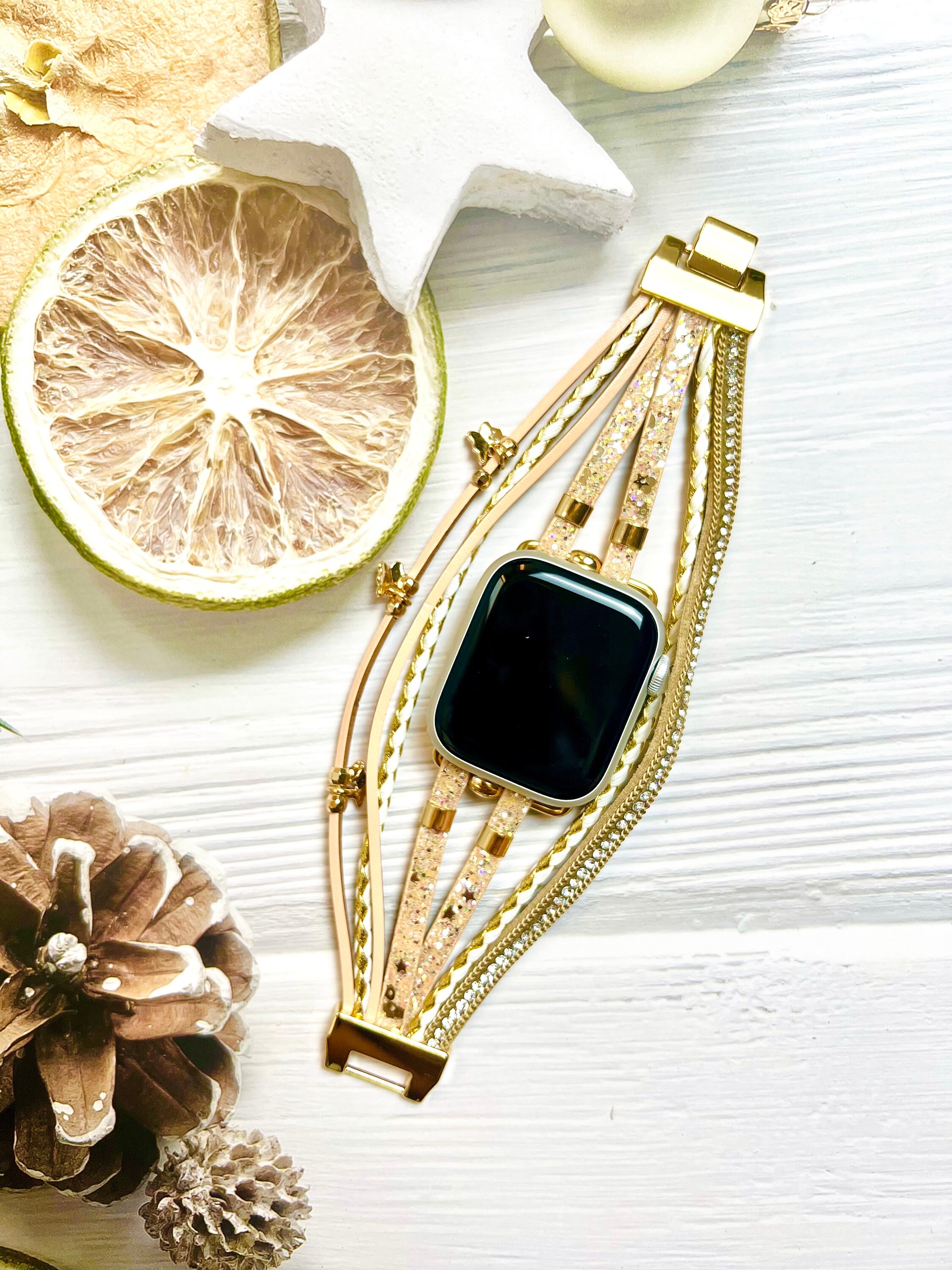 NEW Gold Butterfly Boho Apple Watch Band Golden Butterfly Apple Watch Band Braided Watch Woven Strap  main image 2