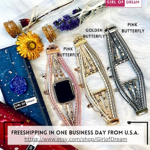 Schmetterling Apple Watch Band Gold geflochtene Uhr gewebt Bügel für iWatch Armband Boho Strap Apple Uhr Handgelenk für iWatch handgemachtes Geschenk für Sie
