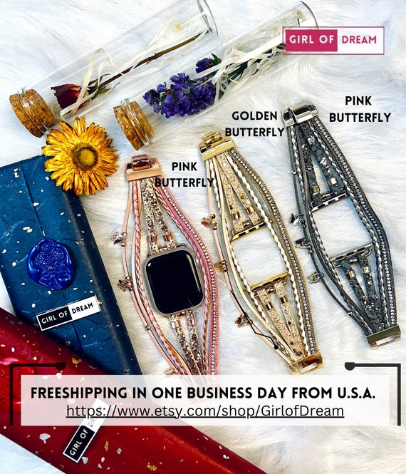 NEW Gold Butterfly Boho Apple Watch Band Butterfly Apple Watch Band Gold Braided Watch Woven Strap  main image 3