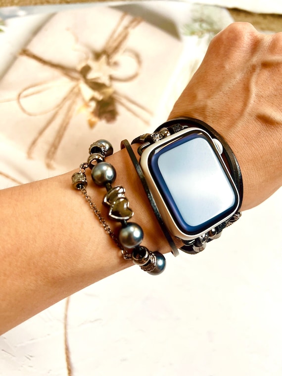Heart Beaded Watch Band Black Braided Watch Woven Strap for  display picture 3