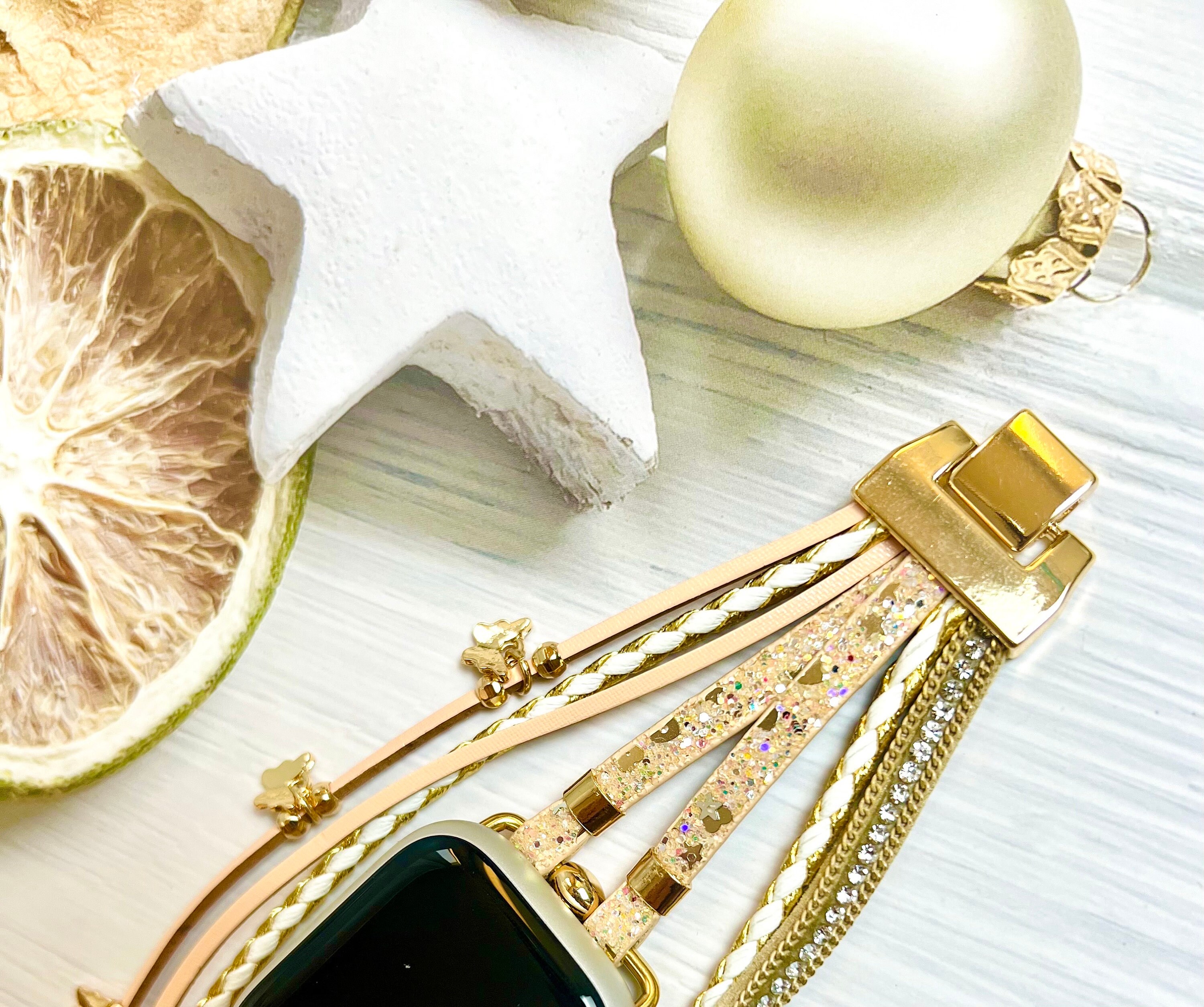 NEW Gold Butterfly Boho Apple Watch Band Golden Butterfly Apple Watch Band Braided Watch Woven Strap  main image 4