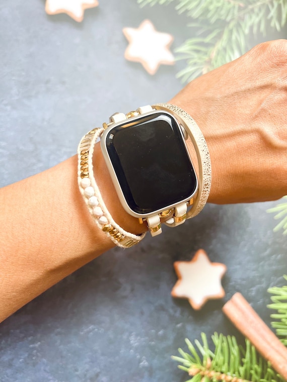 White Beade Braided Apple Watch Band Watch Woven Strap for  display picture 1
