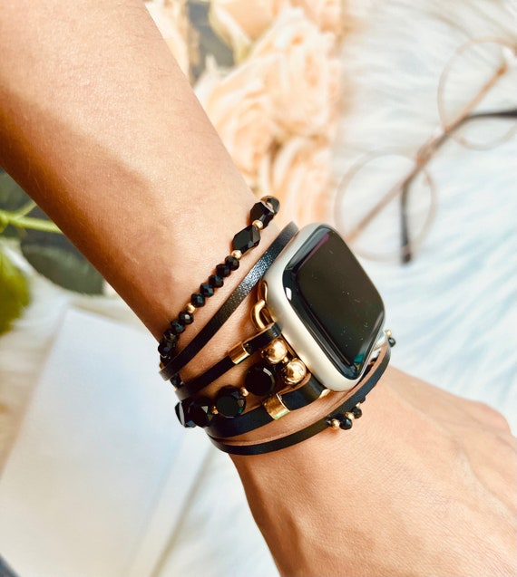 Buy Apple Watch Band Black Braided Beaded Watch Woven Strap  display picture 2