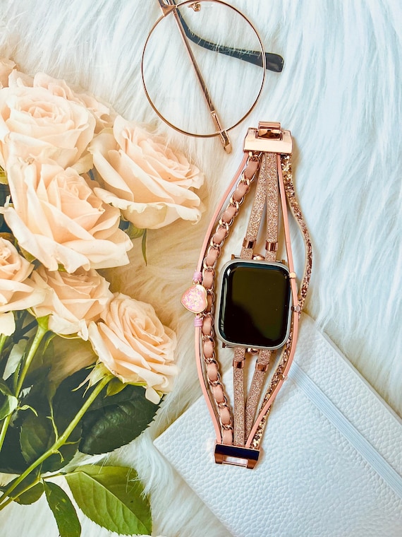 Gltter Pink Heart Apple Watch Band Braided Watch Woven Strap  display picture 1