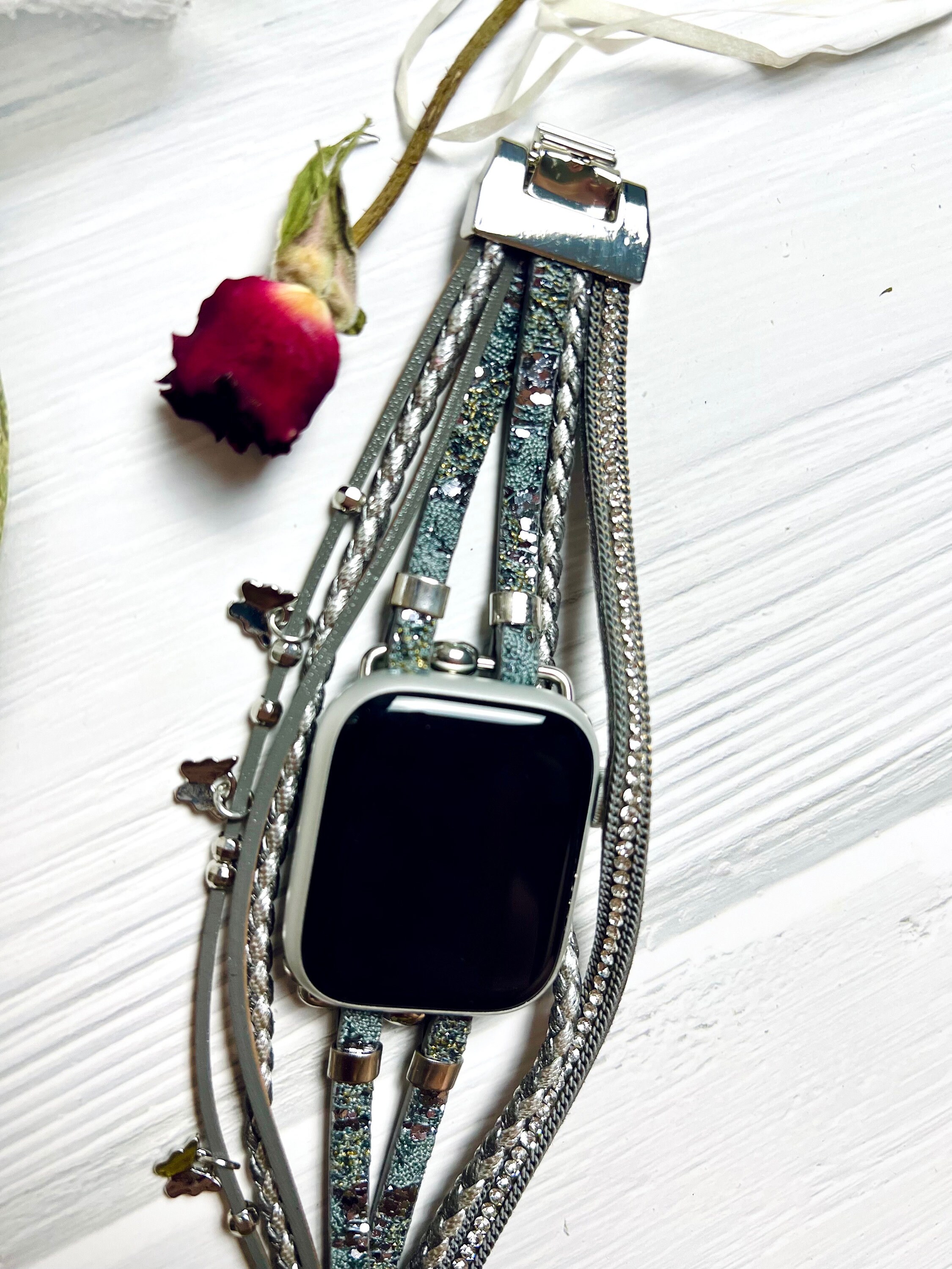 Butterfly Apple Watch Band Gold Braided Watch Woven Strap  display picture 2
