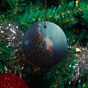 Adorable Orange Cat Christmas Ornament | Kitten Climbing a Glowing Tree | Festive Holiday Decoration for Cat Lovers
