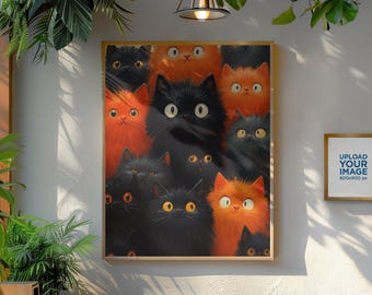 Impressão artística de gatos fofinhos: ilustração de gatinhos pretos e laranja (download digital)