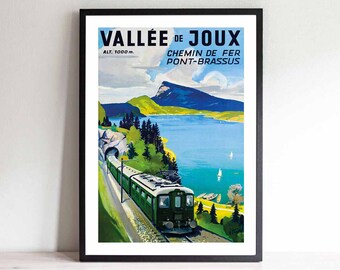 Vallée de Joux Suisse, Vintage Travel Poster - Art Deco, Railway Poster, Canvas Print, Gift Idea, Print Buy 2 Get 1 Free