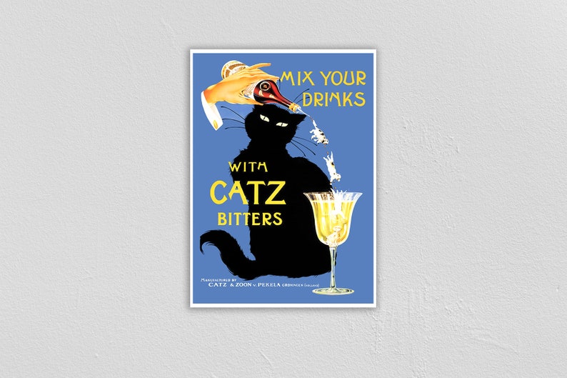 Mix Your Drinks With Catz Bitters Vintage Food&drink Poster Art Deco, Canvas Print, Gift Idea