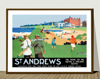 St Andrews, The Home of Royal and Ancient Game, Scotland Vintage Travel Poster - Art Deco, Canvas Print, Gift Idea, Print Buy 2 Get 1 Free