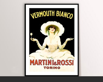 Vermouth Bianco Martini and Rossi Vintage Food&Drink Poster - Art Deco, Canvas Print, Gift Idea, Print Buy 2 Get 1 Free