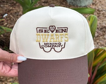 7 Dwarfs Mine Train Inspired Disney Trucker Hat Embroidered Baseball Cap Style Snapback Personalized Snow White Mining Company Hat
