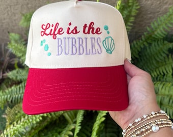 Little Mermaid Trucker Hat Embroidered Disney Inspired Ariel Baseball Cap Style Snapback Personalized Life is the Bubbles