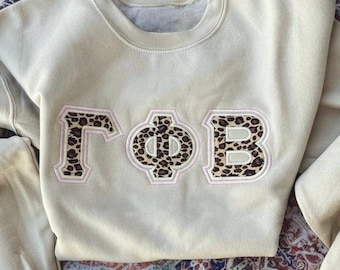 Sorority Sweatshirt Greek Letter Crewneck Double Embroidered Leopard Applique Custom Big Little Gift Personalized Clothing for Bid Day