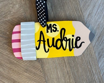 Hand Painted Teacher Ornament: Personalized Pencil Gift