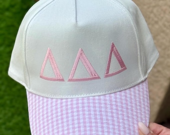 Sorority Trucker Hat Greek Letter Embroidered Baseball Cap Gingham Style Snapback Personalized Nickname Greek Letters Big Little