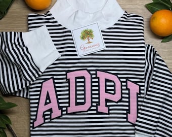 Greek Mock Neck STRIPED Navy Sweatshirt Sorority Custom Style