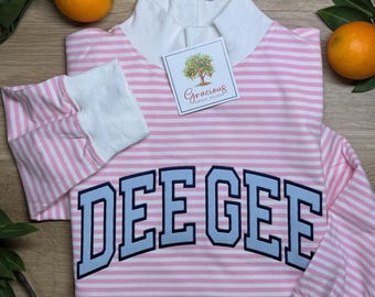 Greek Mock Neck STRIPED Light Pink Sweatshirt Sorority Custom Style