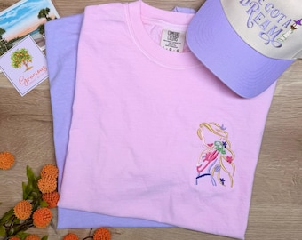 Rapunzel Embroidered Tshirt, Princess inspired embroidered shirt, Tangled Comfort Colors, Disney Princess Pascal