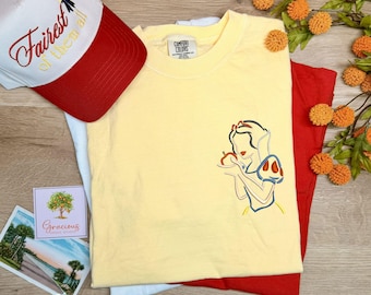 Snow White Embroidered Tshirt, Princess inspired embroidered shirt, Snow White Dwarfs Comfort Colors, Disney Princess embroidered tshirt,